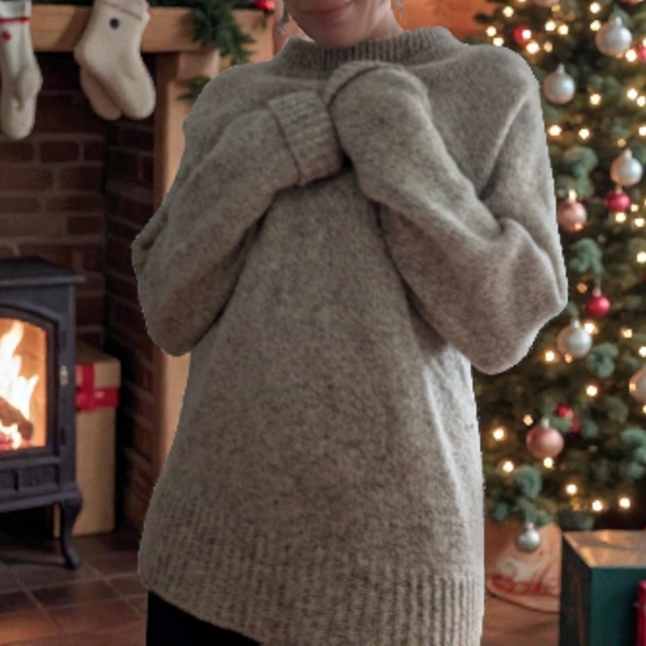 Vintage Oversized LL Bean Wool Crewneck Sweater Heathered Oatmeal Size L - Picture 2 of 8